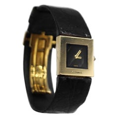 Chanel Gold Matelassée Watch in 18k Yellow Gold and Crocodile Bracelet