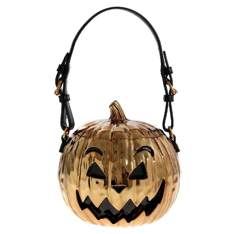 SS20 Moschino Couture Jeremy Scott Gold Pumpkin Laminated Bag Halloween Trick