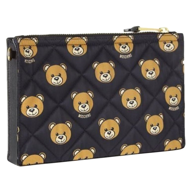 AW15 Moschino Couture Jeremy Scott Brown Black Quilted Clutch Bag Ready to Bear