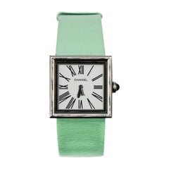 Vintage Chanel 90's Mademoiselle Watch in Green Leather