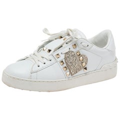 Valentino White Leather Rockstud Sneakers Size 38.5
