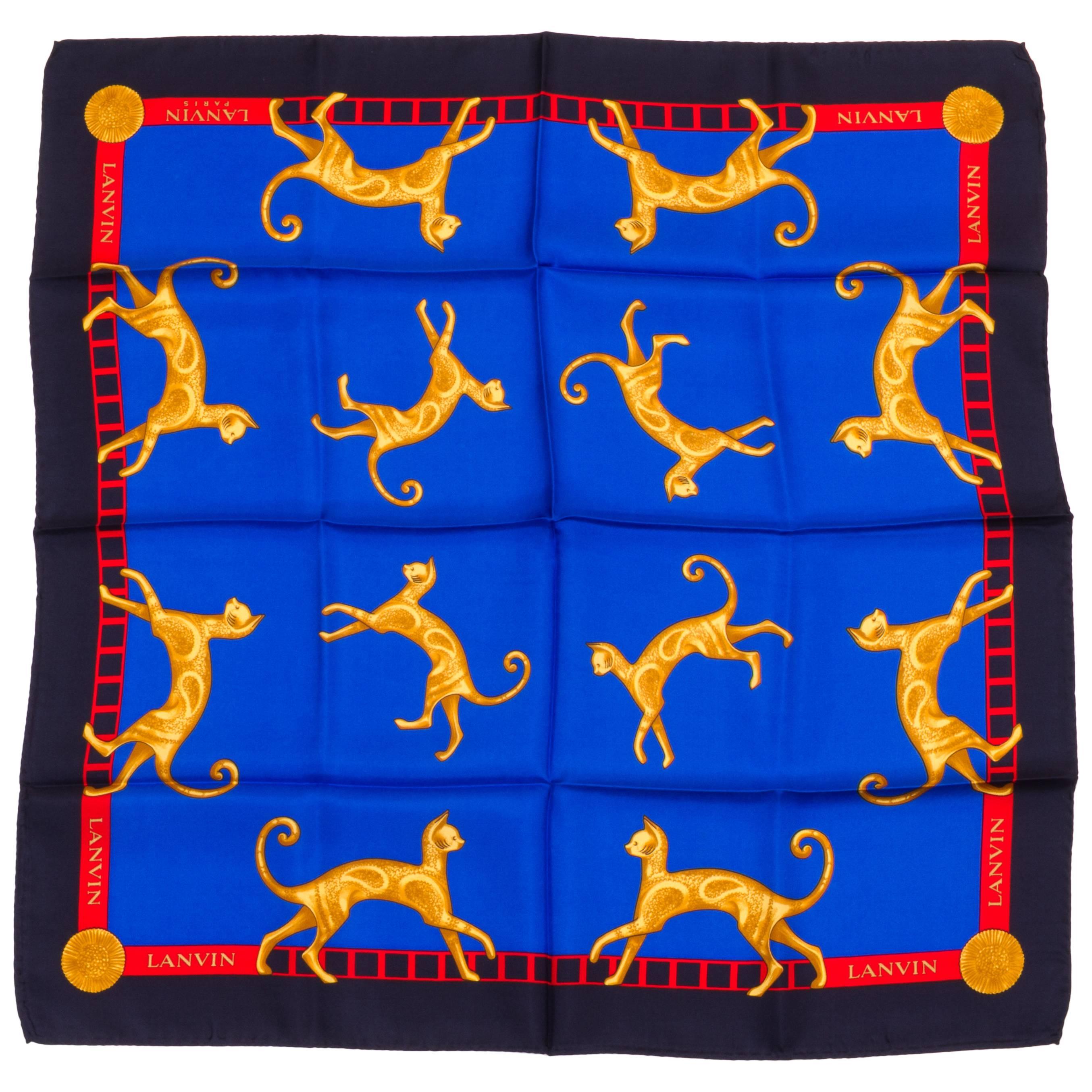 Lanvin Blue Cat Silk Twill Scarf