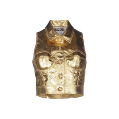 SS15 Barbie Moschino Couture x Jeremy Scott Gold Lamé Buttoned Collar Top It 40
