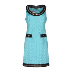 Moschino Couture Jeremy Scott Turquoise Quilted Barbie Satin Dress Leather
