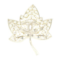 Chanel Winter Leaf Brooch with White Pearls and Metal