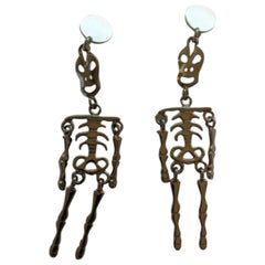 SS20 Moschino Couture Jeremy Scott Skeleton Silver Clip on Earrings 'Trick/Chic'