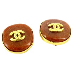 Chanel 1996 Gold and Brown Earrings