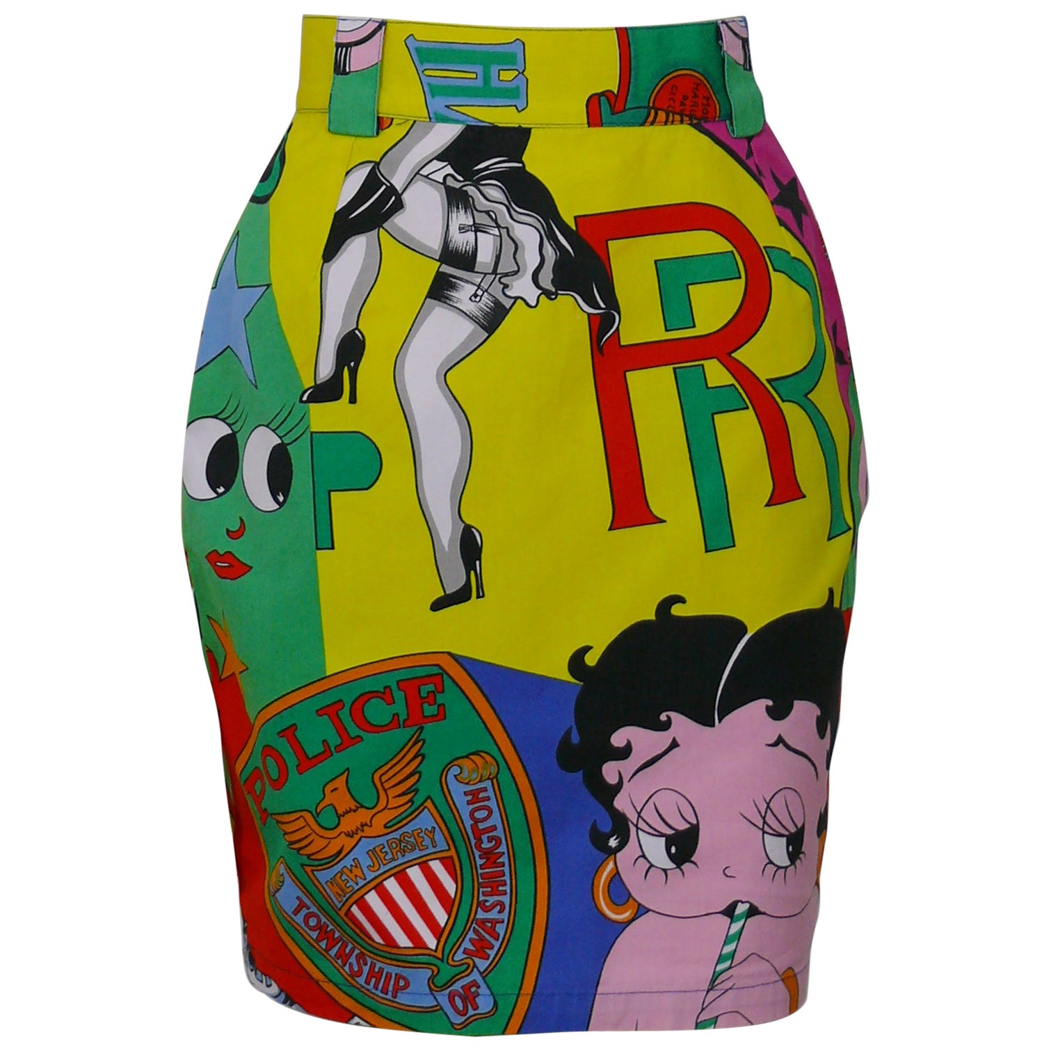 Versace Jeans Couture Vintage Betty Boop Motorcycle Logos Police Cotton Skirt For Sale