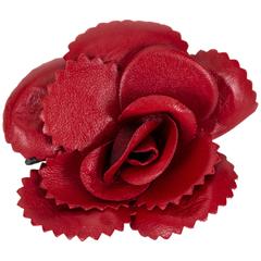 Chanel Red Leather Camellia Pin