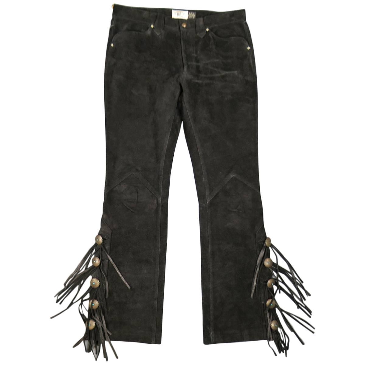 RRL by RALPH LAUREN Size 35 Black Suede Western Fringe Applique Pants at 1stdibs