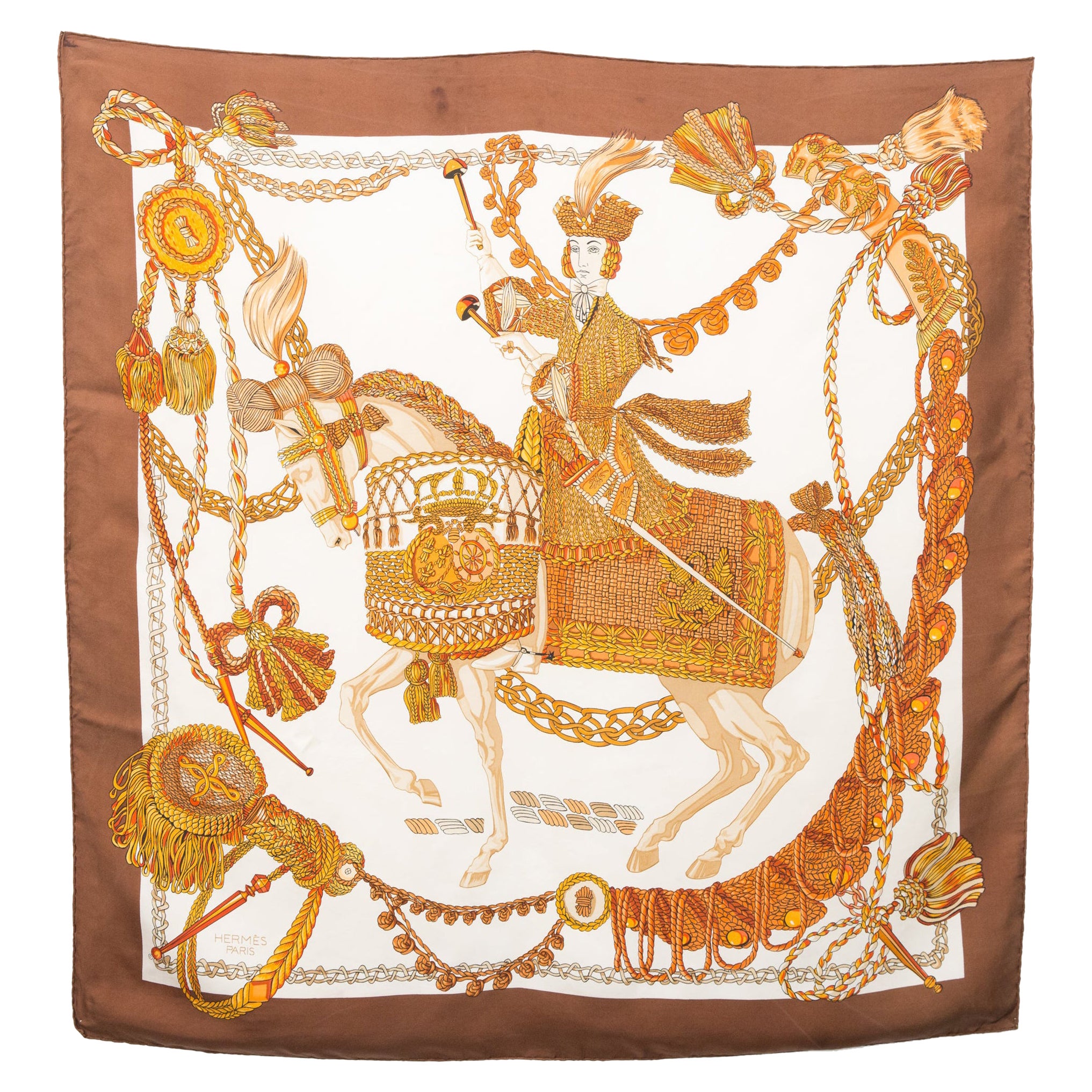 Hermes Le Timbalier by F Heron Silk Scarf For Sale