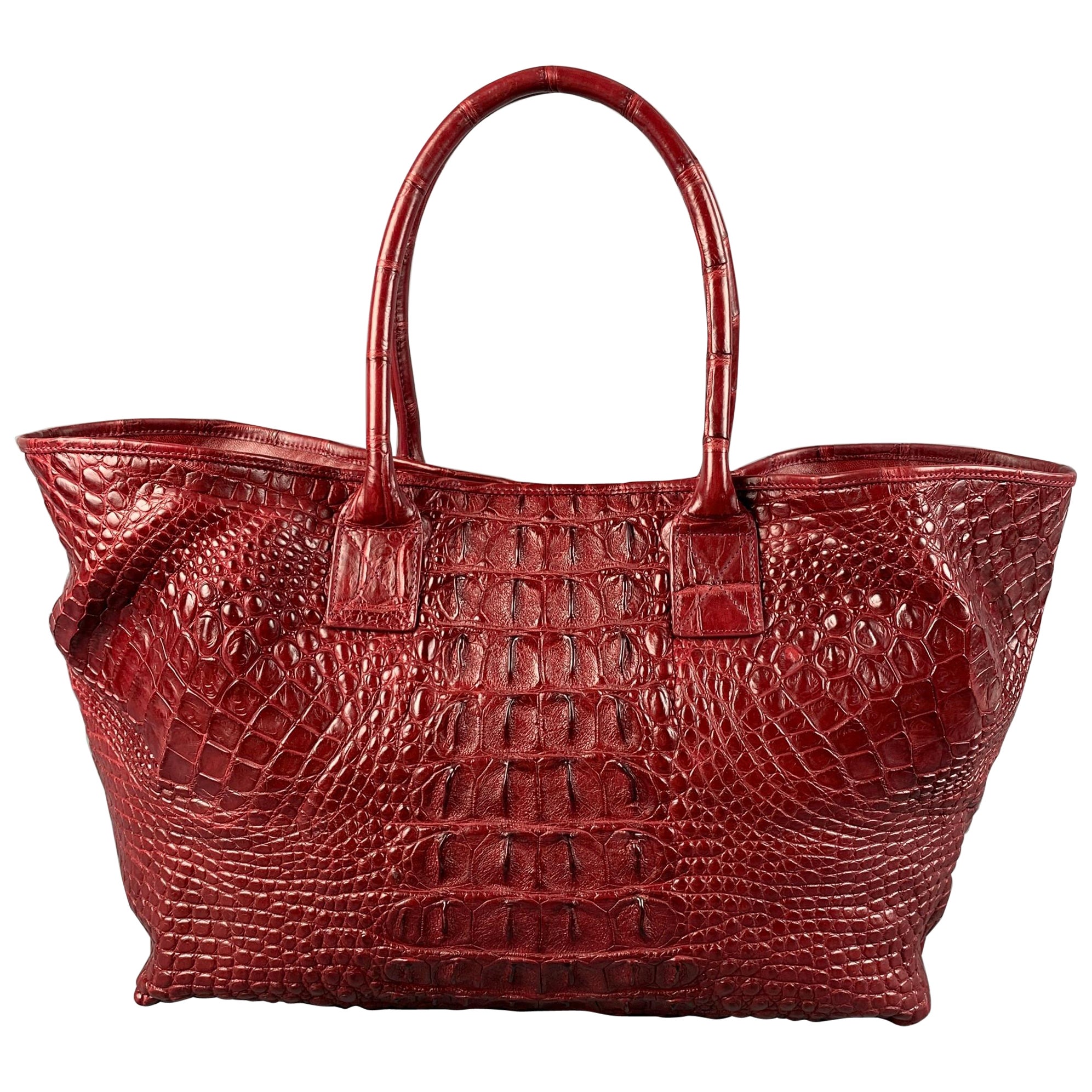 GENUINE CROCODILE SKIN Burgundy Crocodile Tote Handbag For Sale at 1stDibs