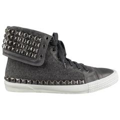 Jimmy Choo Spencer Charcoal Wool Studded Flap High Top Men's Sneaker, Size 12 