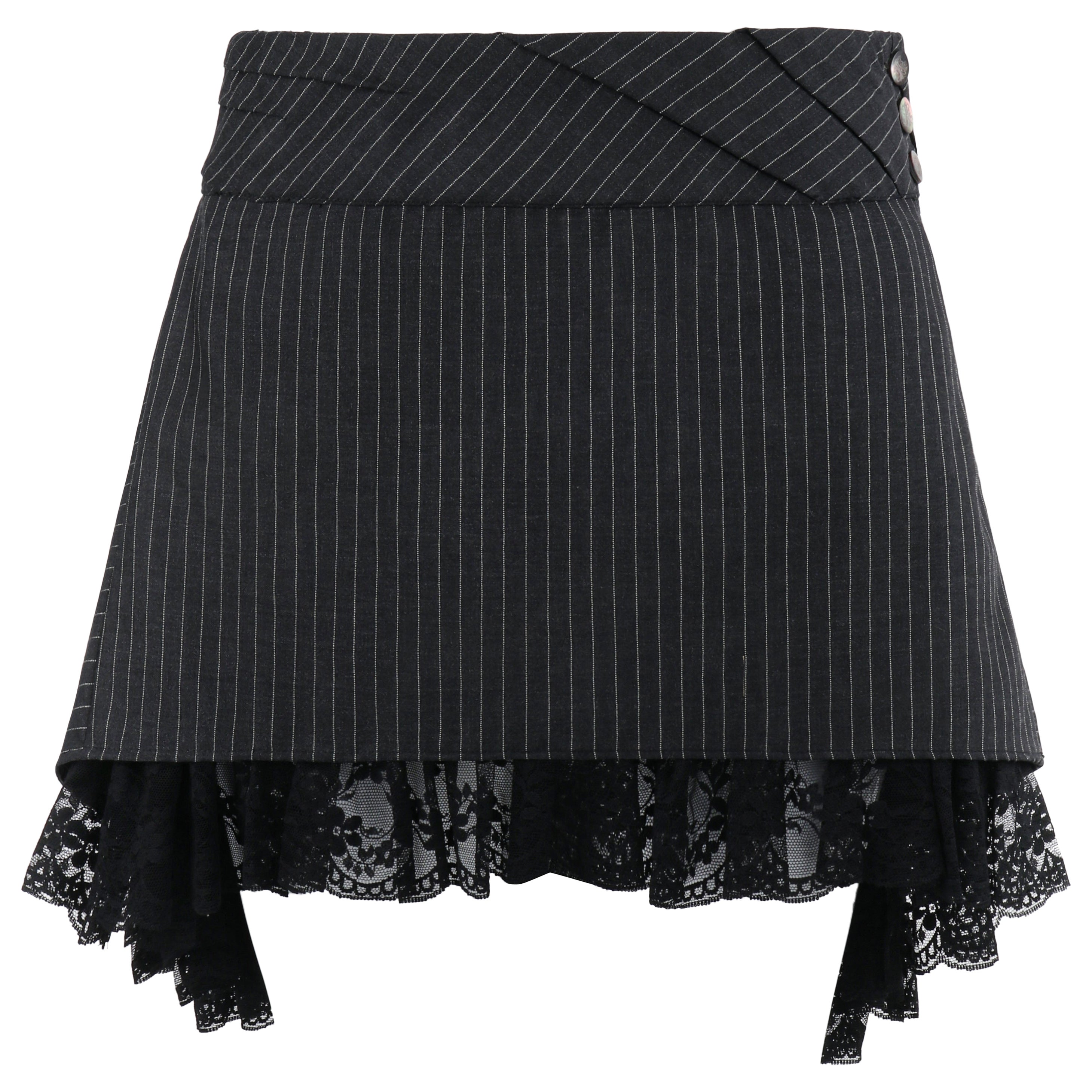ALEXANDER McQUEEN S/S 1999 "No.13" Lace Pinstripe Pleat Waistband Mini Skirt For Sale