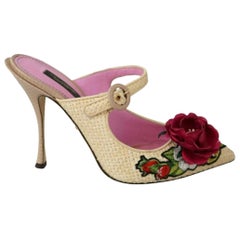 Dolce & Gabbana lizard skin floral beige slide sandals heels 
