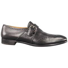 PRADA Size 11.5 Black Leather Wingtip Monk Strap Loafers
