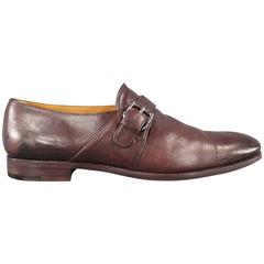 PRADA Size 11.5 Burgundy Leather Toe Cap Monk Strap Loafers