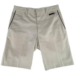 HERMES Size 30 Khaki Beige Cotton Brown Leather Trim Shorts