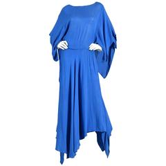 Vintage Cobalt Blue Moroccan Maxi Dress with Kimono Sleeves
