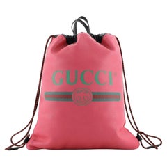 Gucci Logo Drawstring Backpack Printed Leather Large
