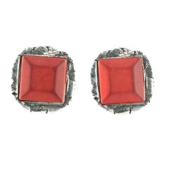 Yves Saint Laurent Red Enamel and Steel Earrings