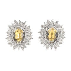 Dior Boucles d'oreilles à breloques fleur en métal argenté et pierre précieuse jaune