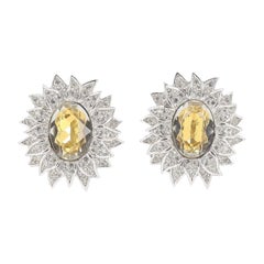 Dior Flower Strass Earrings in Silver Tone Metal and Yellow Gemstone