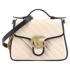 Gucci GG Marmont Top Handle Flap Bag Diagonal Quilted Leather Mini