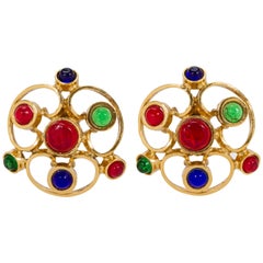 70's Chanel Oversize Multicolor Gripoix Clip Earrings