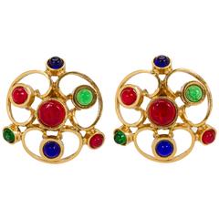 70's Chanel Oversize Multicolor Gripoix Clip Earrings 9
