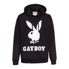 AW19 Moschino Couture Jeremy Scott Playboy Gayboy Black Hooded Sweatshirt 52 IT