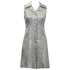 1960's Adele Simpson Silver Brocade Sleeveless Dress