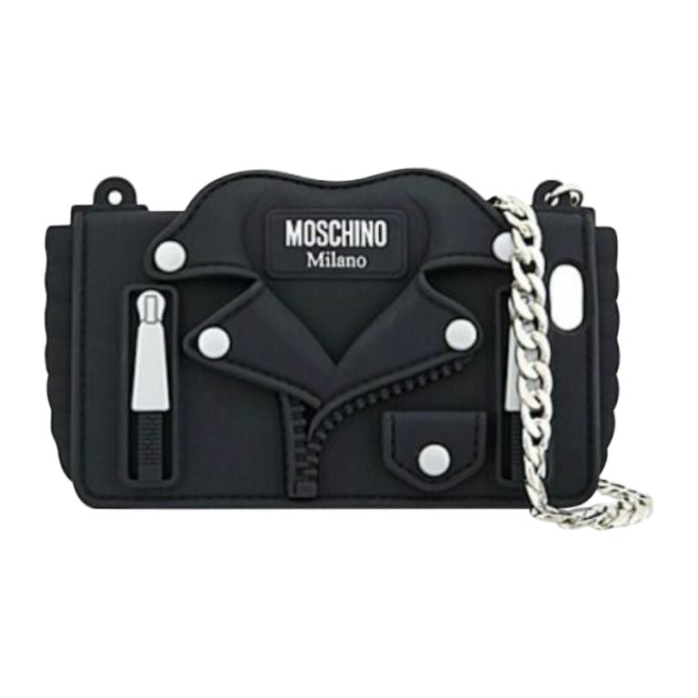 FW16 Moschino Couture Jeremy Scott Black Biker Jacket Case for Iphone 6 / 6S For Sale