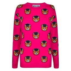 Moschino Couture Jeremy Scott All Over Teddy Bears Policeman Pink Sweater 36 IT