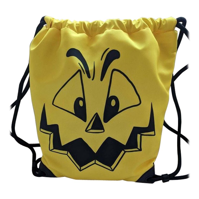 SS20 Moschino Couture Jeremy Scott Yellow Pumpkin Face Backpack Trick or Chic For Sale