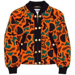 Moschino Couture Jeremy Scott Orange Black Brown Green Camouflage Bomber Jacket