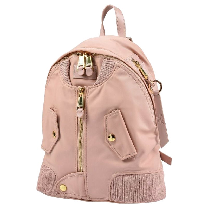 AW17 Moschino Couture Jeremy Scott Peach Bomber Jacket Backpack w/ Gold Hardware For Sale