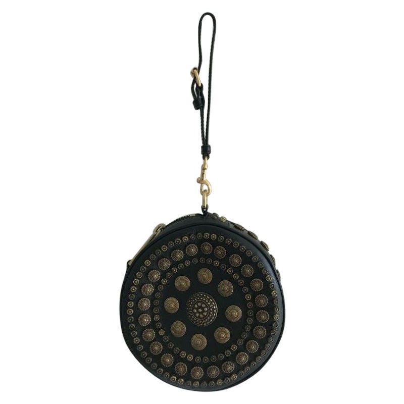 Pochette ronde en cuir Moschino Couture Jeremy Scott avec ornements superposés AW19 en vente