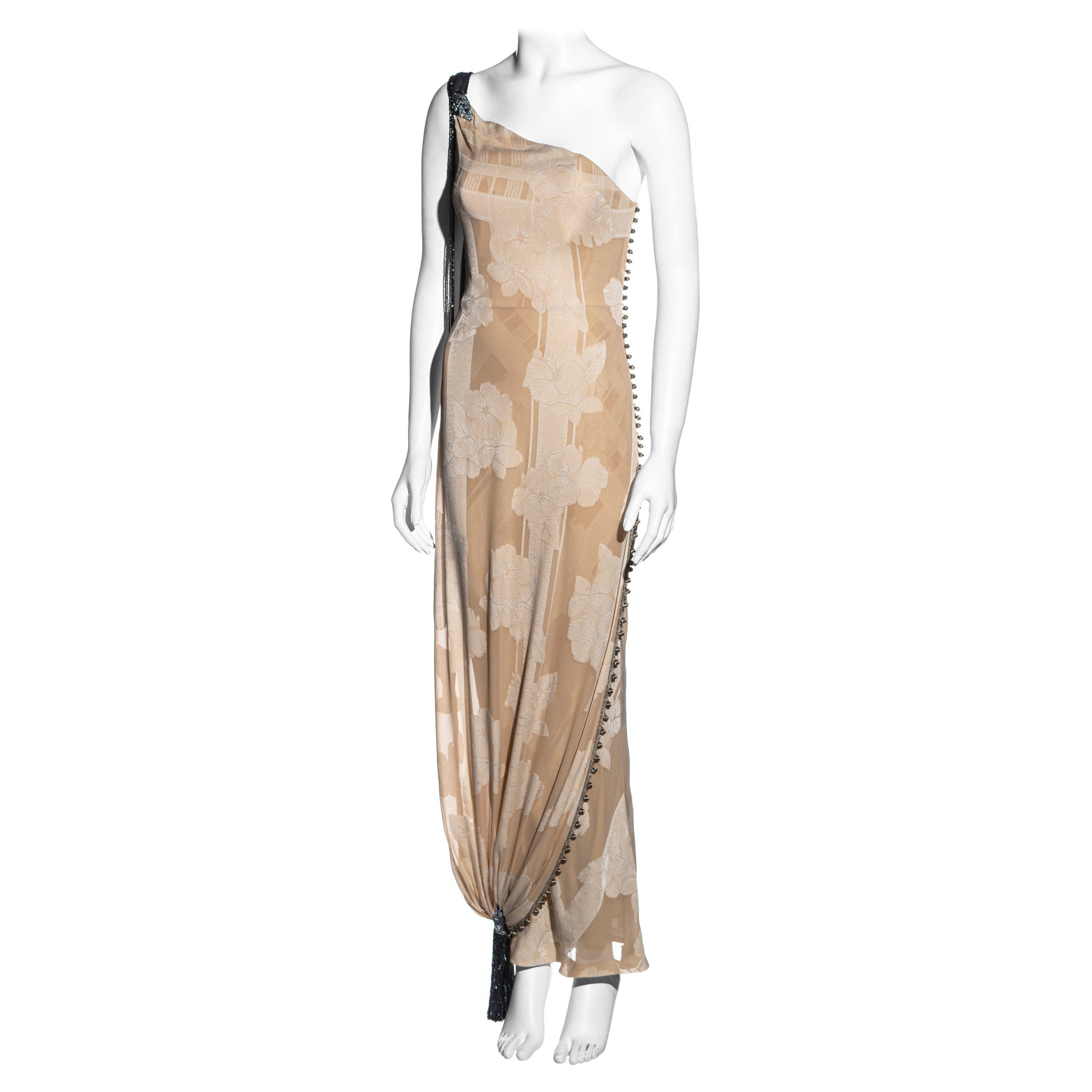 Christian Dior by John Galliano cream silk one-shoulder evening dress, ss 1998 For Sale