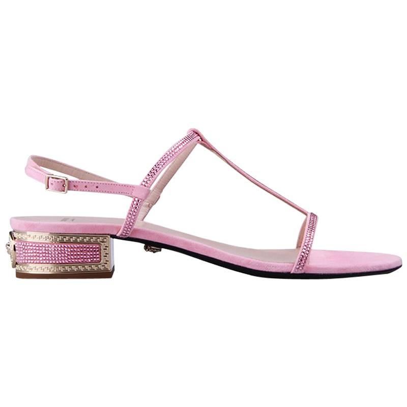 Versace crystal embellished pink suede sandals 