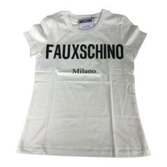 AW17 Moschino Couture Jeremy Scott Fauxchino Milano White Cotton T-shirt