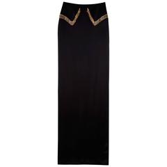  VERSACE Black Beaded Floor Length Skirt with High Slit