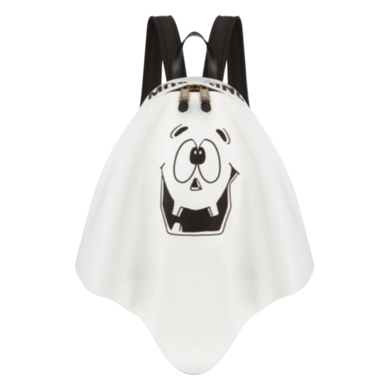SS20 Moschino Couture Jeremy Scott White Pumpkin Face Ghost Backpack Trick/Chic