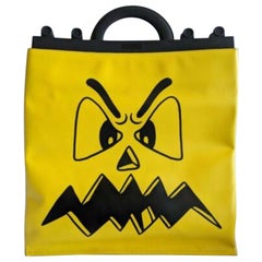 SS20 Moschino Couture Jeremy Scott Ghost Pumpkin Face Yellow Leather Shopper Toc