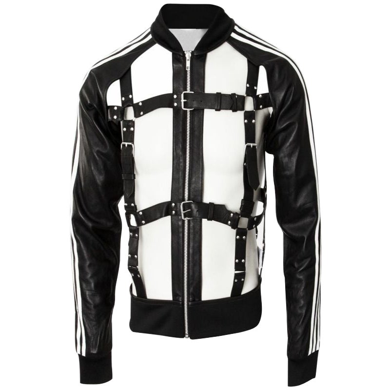 Adidas Originals x Jeremy Scott JS Unisex Bondage Cage Leather Black Jacket LMT! For Sale