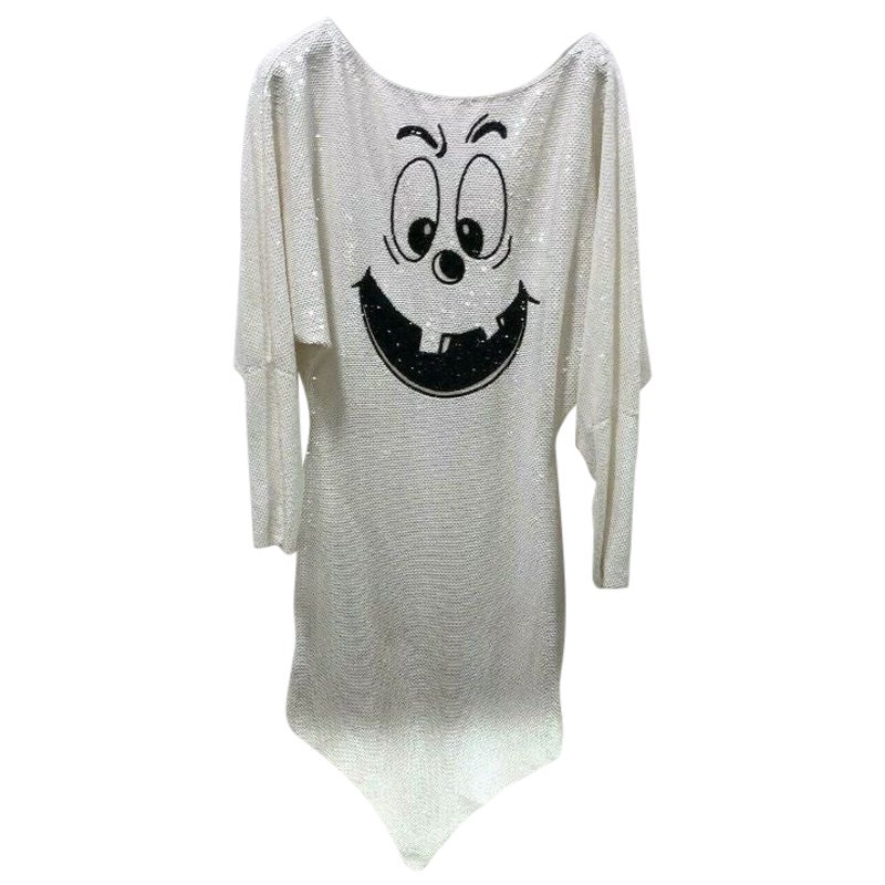 SS20 Moschino Couture Jeremy Scott White Pumpkinface Ghost Sequin Cocktail Dress For Sale
