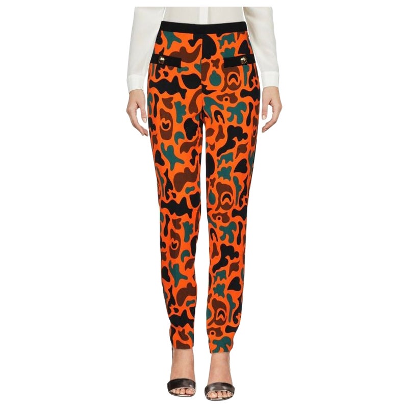 AW15 Moschino Couture Jeremy Scott Orange Brown Green Camouflage Pants 40 IT For Sale