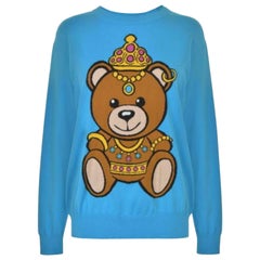 SS17 Moschino Couture Jeremy Scott Crowned Teddy Bear Jumper Light Blue Sweater