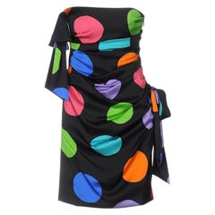 SS15 Moschino Couture Jeremy Scott Barbie Vestido de cóctel de seda negra Círculos de neón