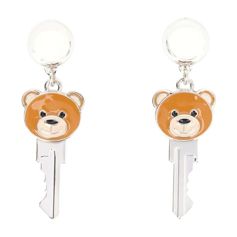 AW16 Moschino Couture x Jeremy Scott Key Teddy Bear Clip on Earrings 100% Metal For Sale